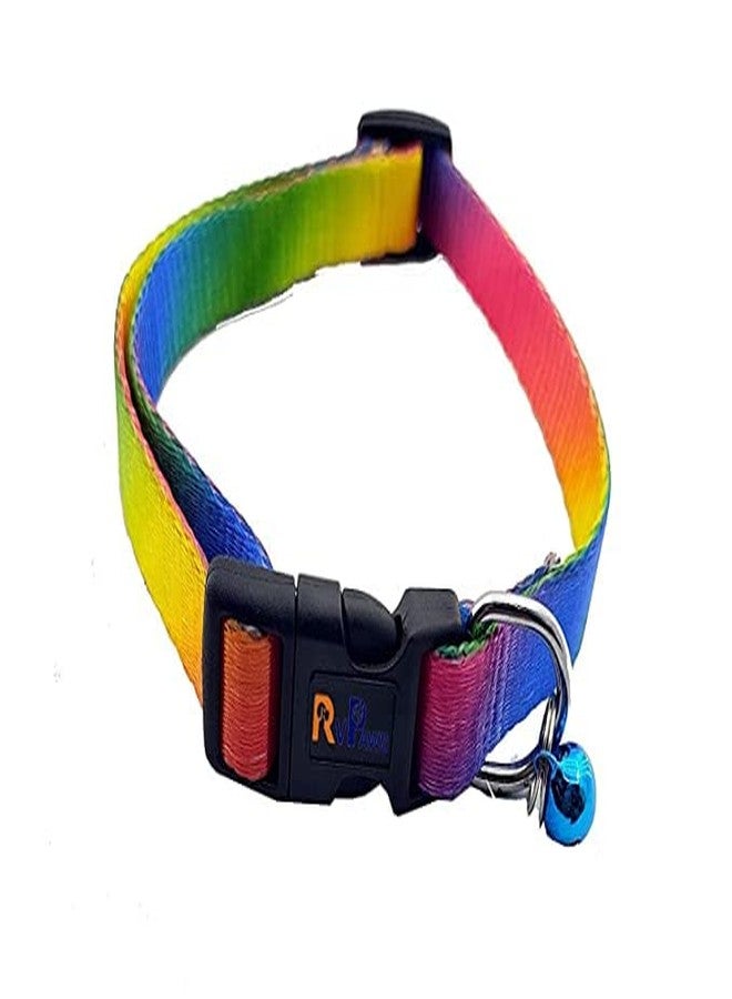 Pups&Pets 15MM Adjustable Nylon Collar and Leash - Quick Release and Breathable Design Cute Collar Easy Clip Buckle Bell with Bell for Dogs & Cat - Rainbow - Image 2